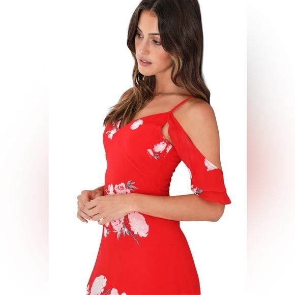 Lulus Floral Midi Sundress Small Asymmetrical Hem Ruffle Spring Wedding Guest - Picture 5 of 12